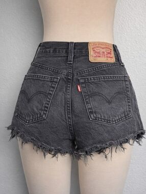 Levi’s 501 Black Denim Shorts High Rise Button Fly Distressed S